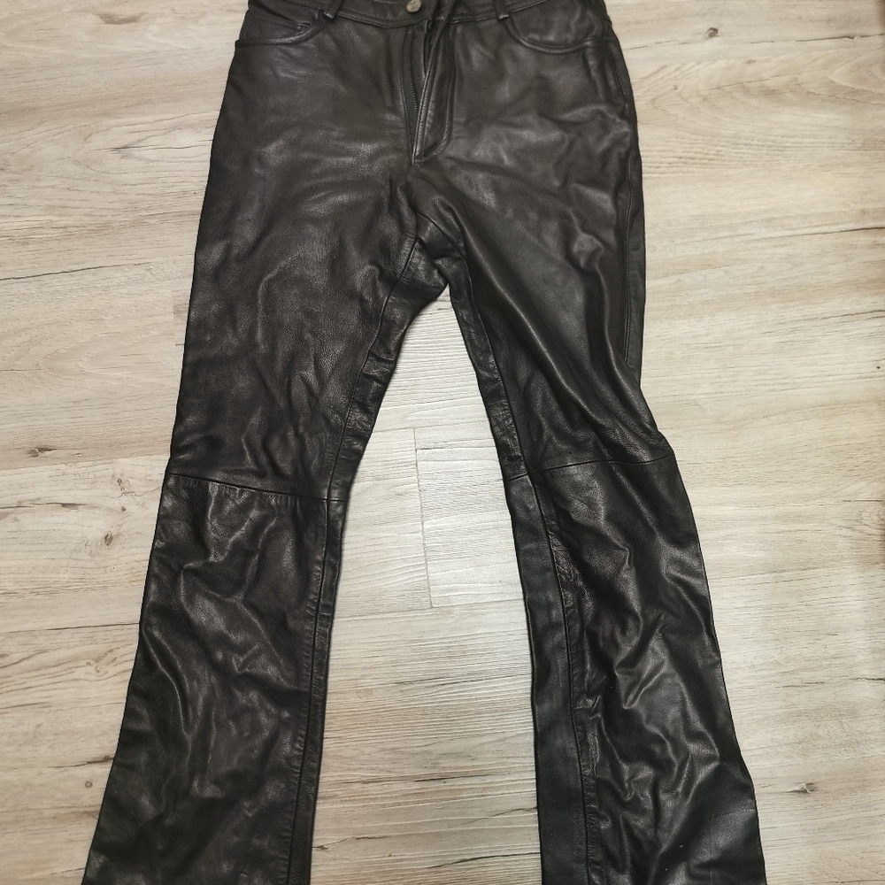 New leather jeans, boot cut flare, size 5/6 JouJou